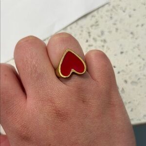 Daniela Salcedo Gold Heart Ring with Red Enamel